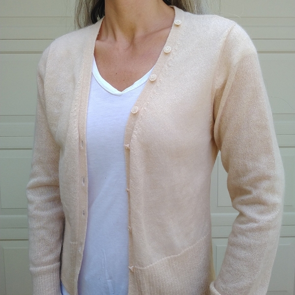 anthropologie MOTH pale peach mohair cardigan S M - Picture 4 of 9